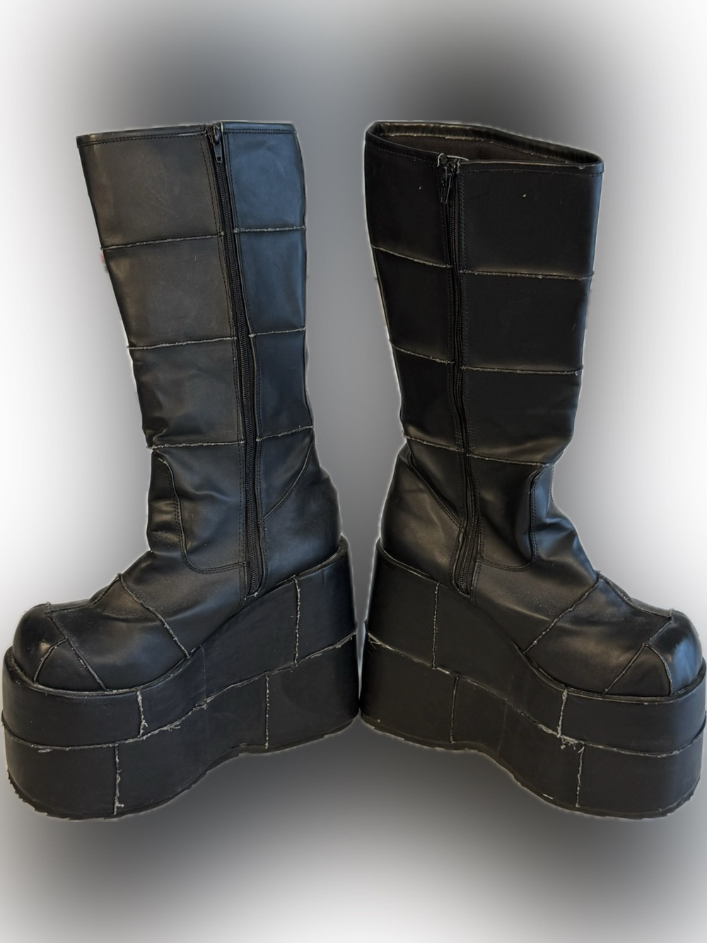 Demonia STACK-301 Black Platform Knee High Boots Goth Rave Cyber Y2K Size 11